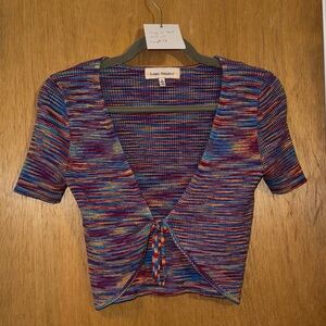 Rainbow KnitTie Front Cropped Sweater, Size S